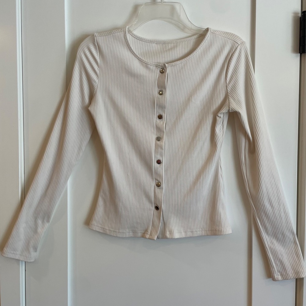 Womens Shirt Top Sweater LS Cropped Snap front Button Up S Cottage Cowgirl Boho - Picture 2 of 9